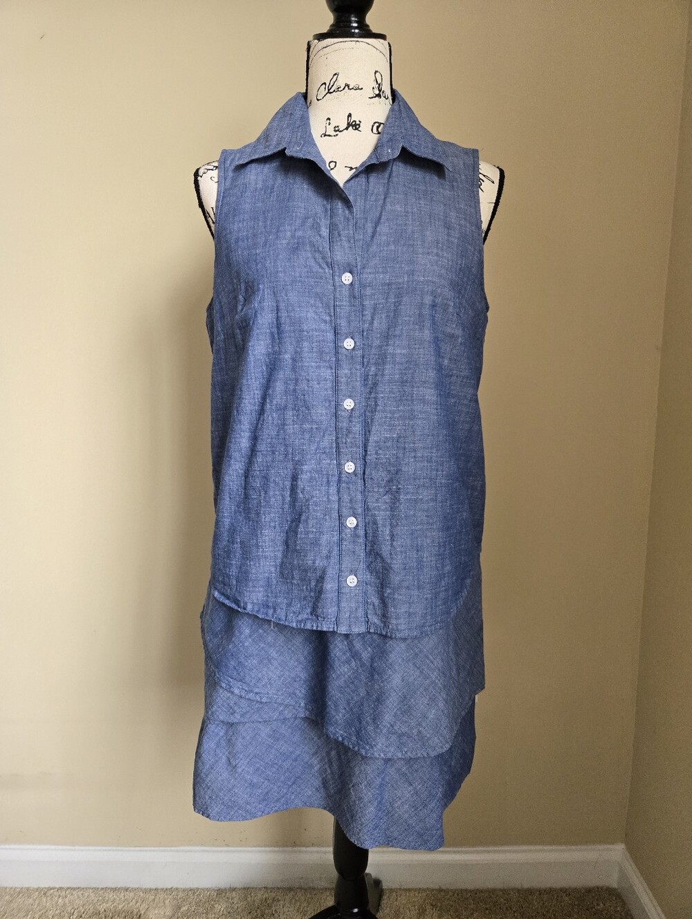 Finley Sleeveless Chambray Dress Womens S Blue Layered
